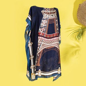 Women's navy blue pareo with print - Clothing