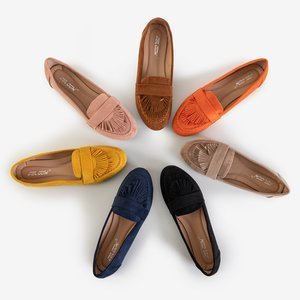 Women's navy eco suede loafers with Daiane fringes - Footwear