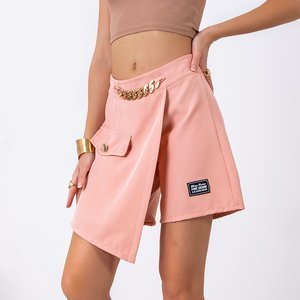 Women's pink skirt-shorts with ornaments - Clothing