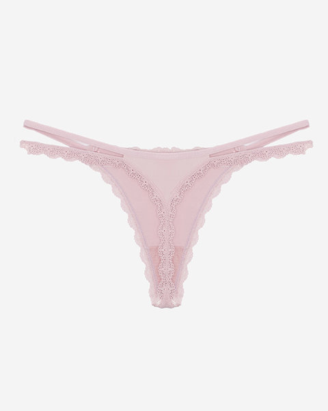 Women's pink thong with lace and decorative straps- Underwear