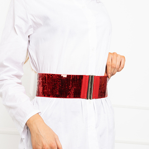 Women's red elastic belt with sequins - Accessories