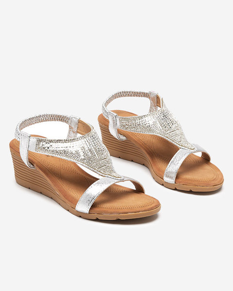 Women's sandals on a wedge heel in silver Serrifo- Footwear