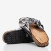 Women's silver slippers with a bow Isydora - Footwear