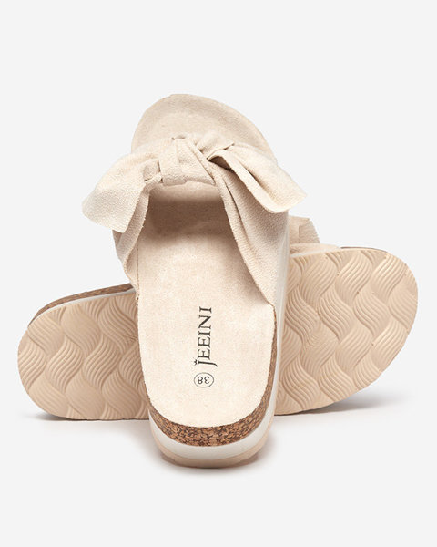 Women's slippers with a bow in beige Lunali- Footwear