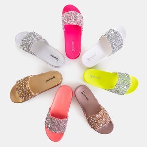 Women's slippers with cubic zirconia in rose gold Aisidora - Footwear