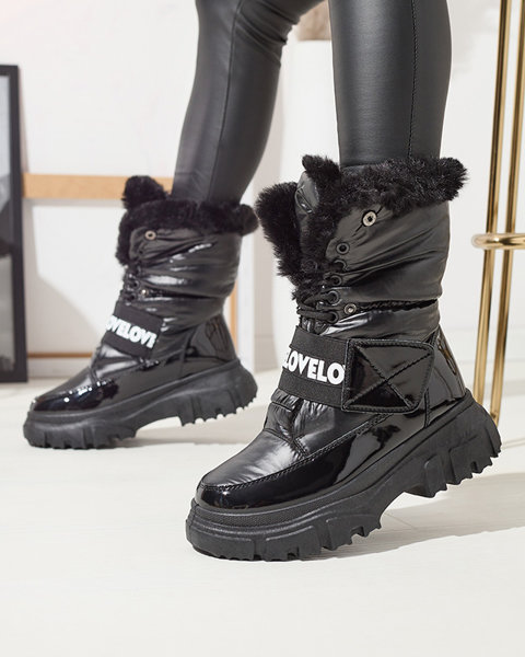 Women's snow boots on a flat sole in black Sapollo- Footwear
