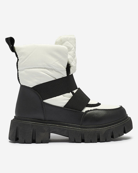 Women's snow boots on a flat sole in black and white Ferory- Footwear