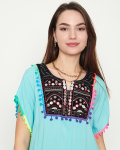 Women's summer tunic with mint-colored fringes - Clothing