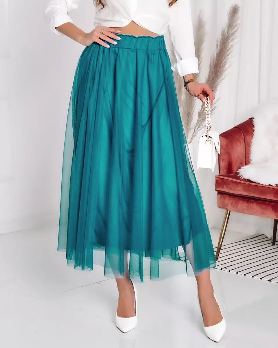 Women's two-layer midi skirt in blue - Clothing