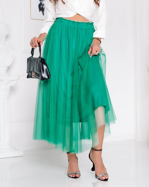 Women's two-layer midi skirt in green - Clothing