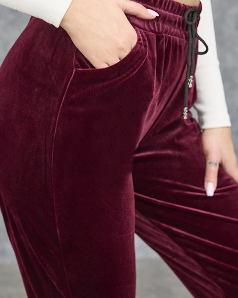 Women's velour tracksuits in burgundy PLUS SIZE- Clothing