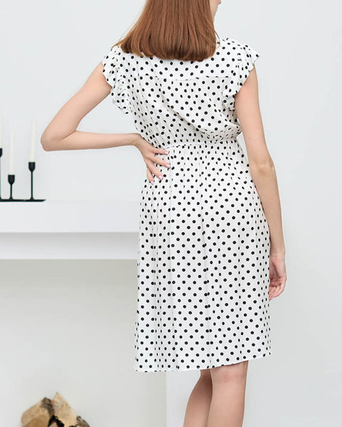 Women's white dress with a tied polka-dot neckline - Clothing