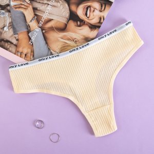 Women's yellow ribbed thong with inscriptions - Underwear