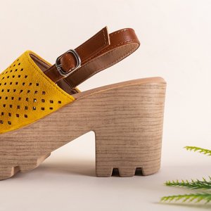 Yellow women's openwork sandals on a post Noria - Footwear