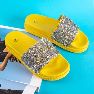 Yellow women's slippers with cubic zirconias Onesti - Footwear