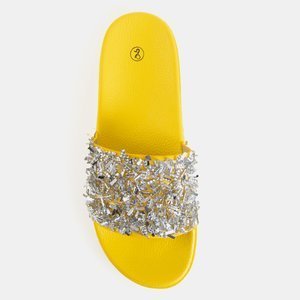 Yellow women's slippers with cubic zirconias Onesti - Footwear